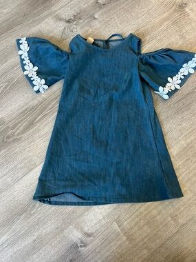 DMB COUTURE Girls' Blue Cold-Shoulder Dress with Floral Trim